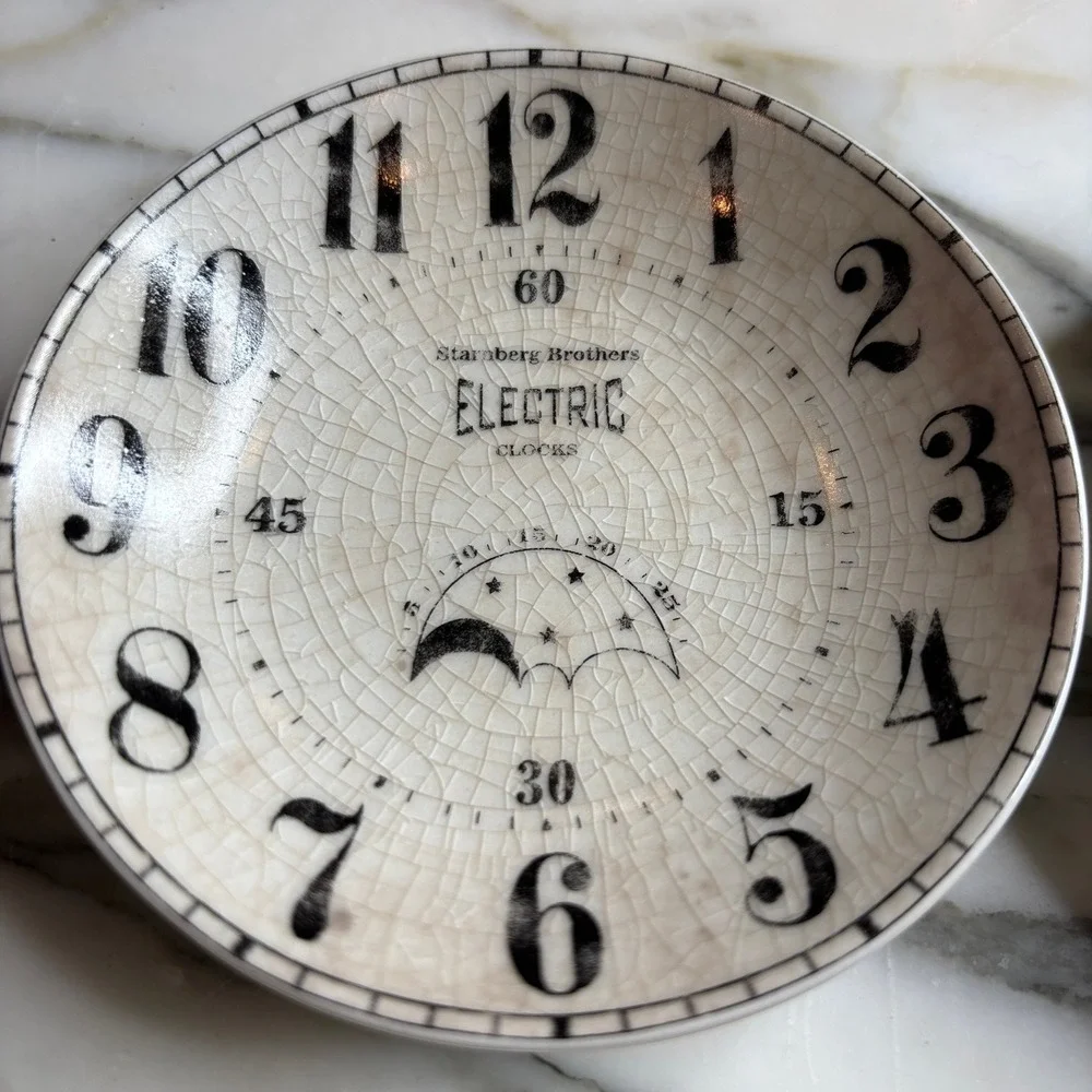 Pottery Barn Tabletop Vintage Style Clock Face Dipping Bowls Cream Black 4 Set